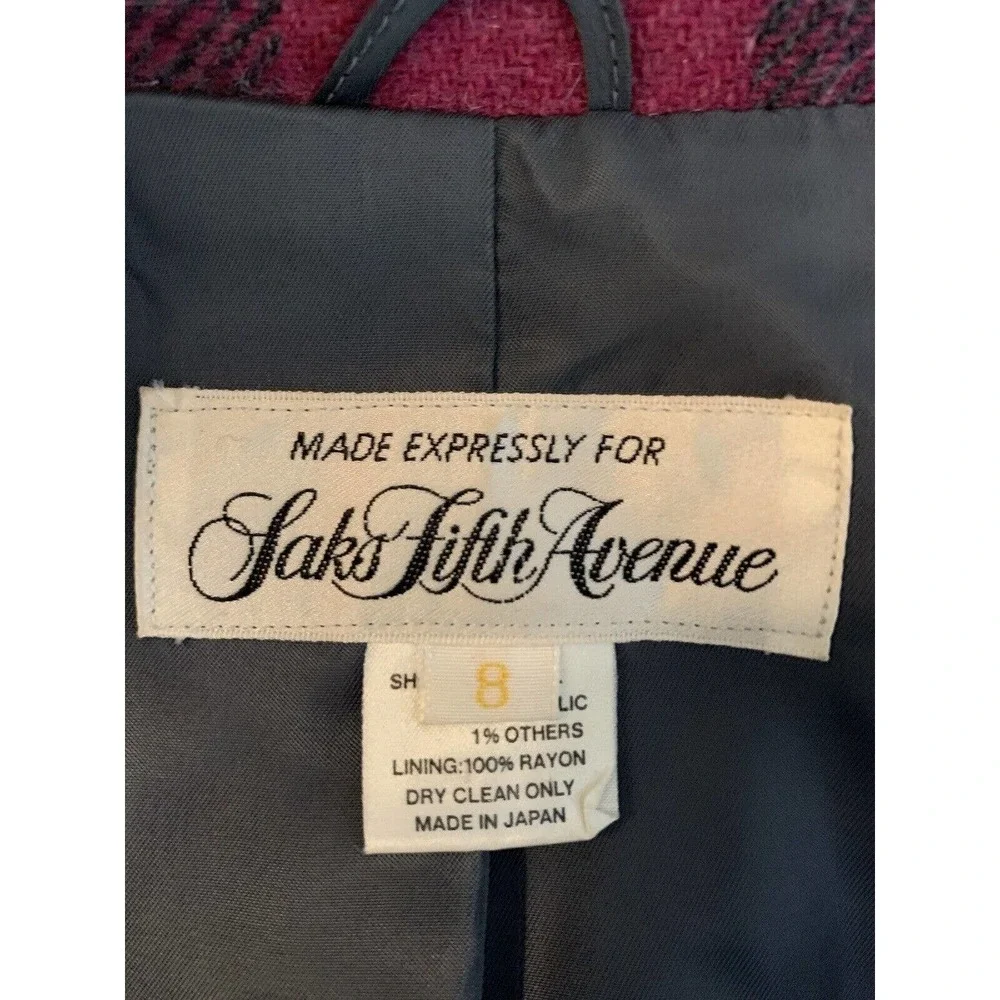 Vintage Exclusive Saks Fifth Avenue Wool Blend Pink Black Plaid Size 8 - Picture 8 of 10